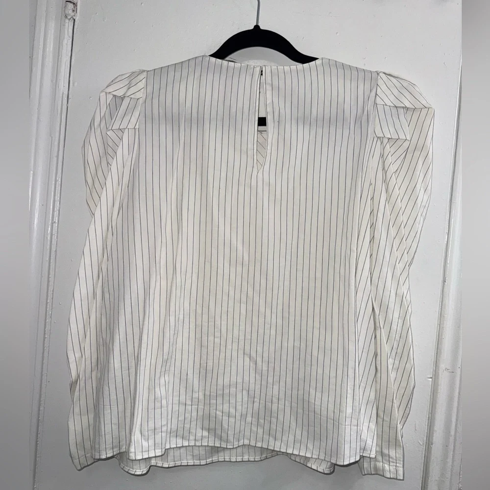Zara White Striped Shirt with Bow Puff Sleeves size L NWT